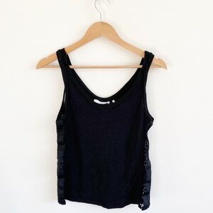 Sandro‎ Paris || Linen Tank with Lace Inset Sides Black Size 1